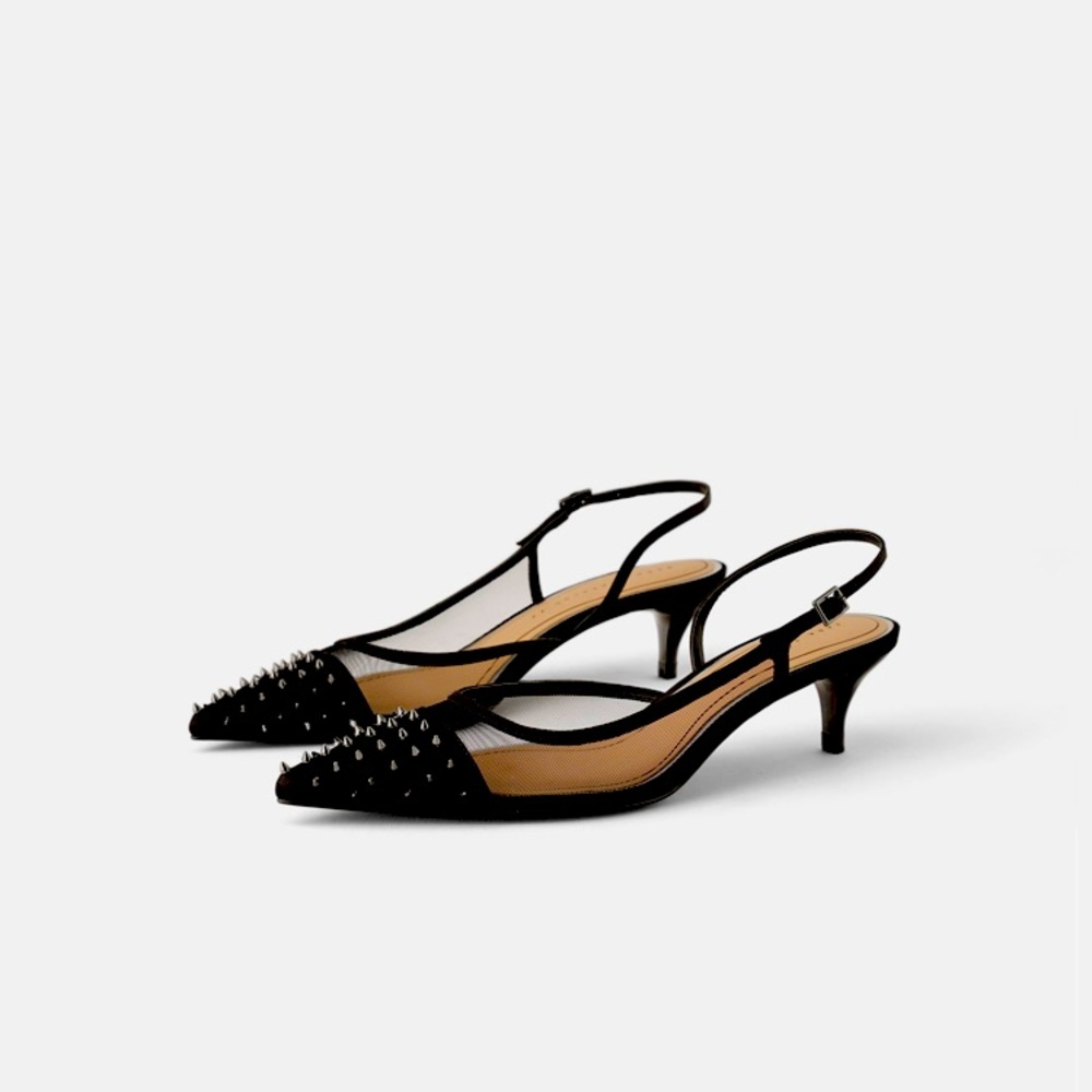 NWOT ZARA Mesh Studded Slingback Heels